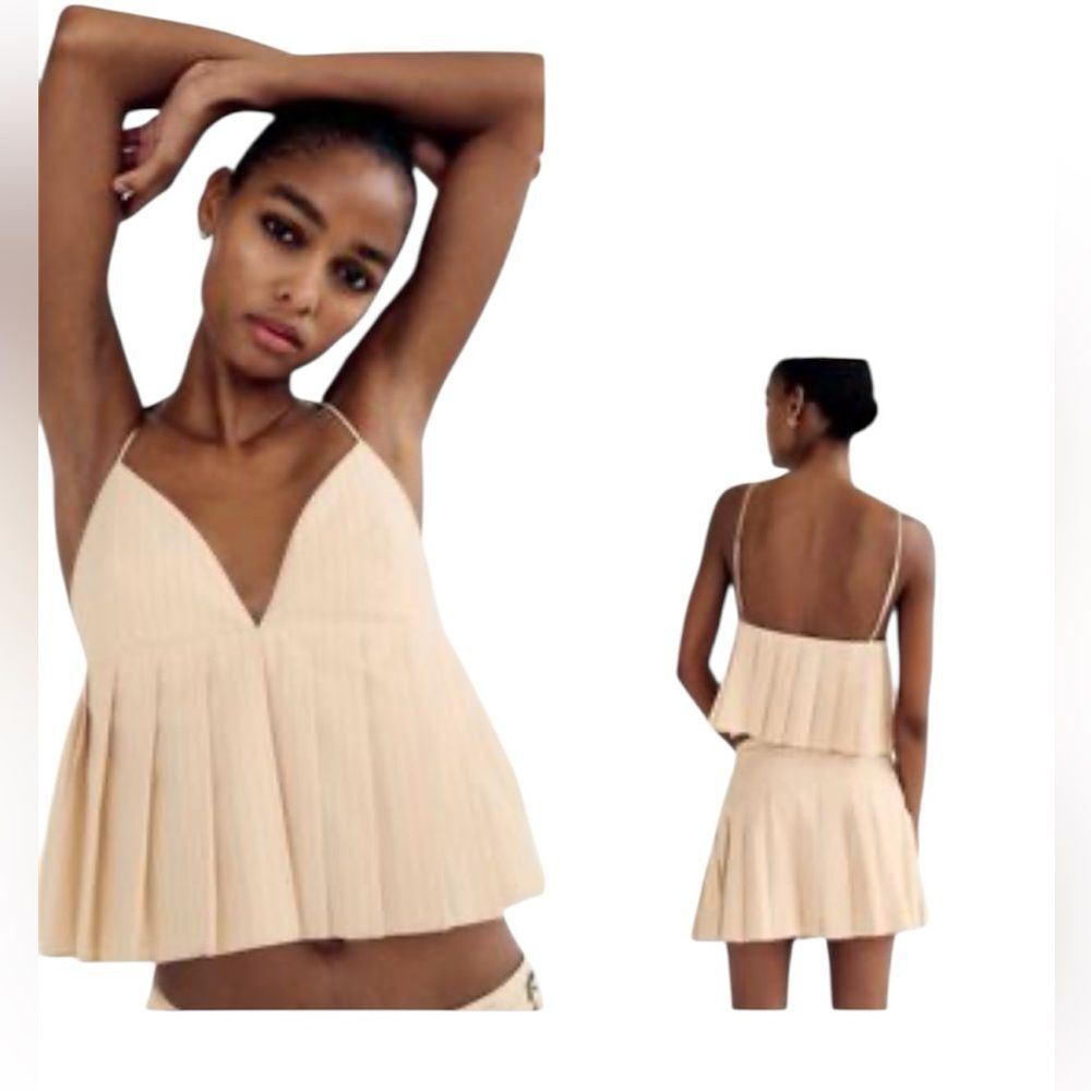 ZARA Pleated Spaghetti straps Top, Size SMALL